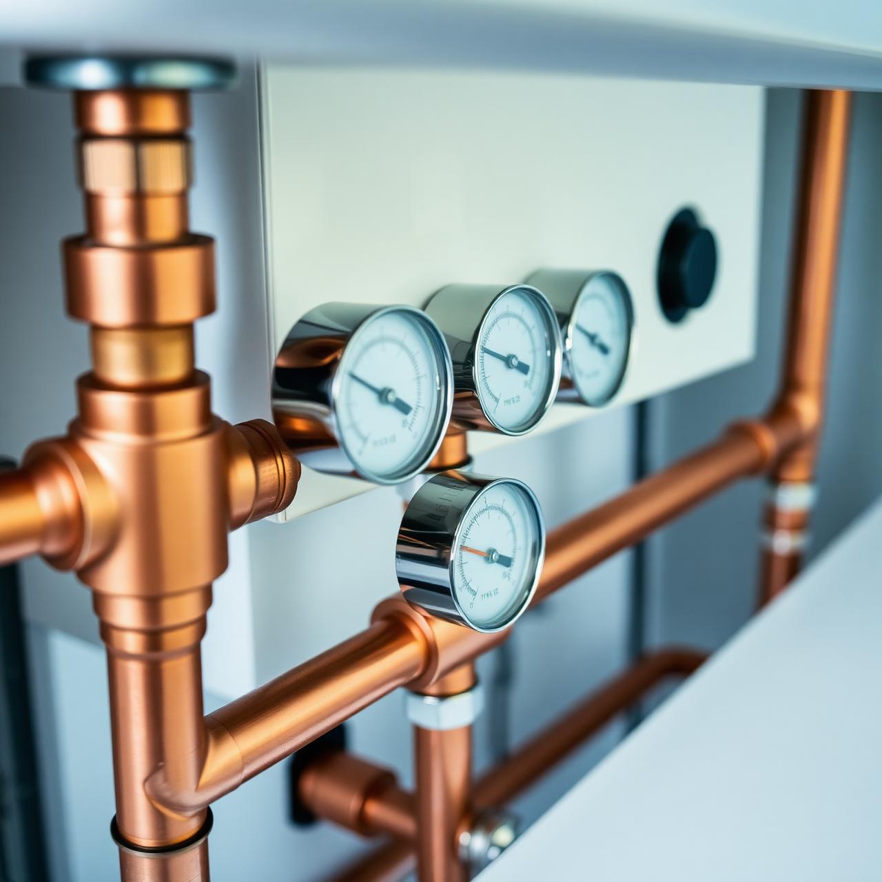 Copper pipework and gauges during a system upgrade
