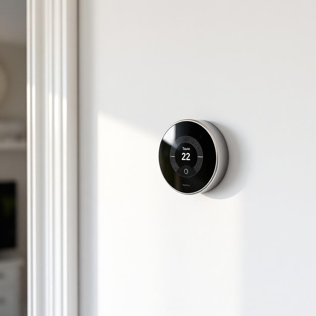 Smart thermostat fitted to a wall